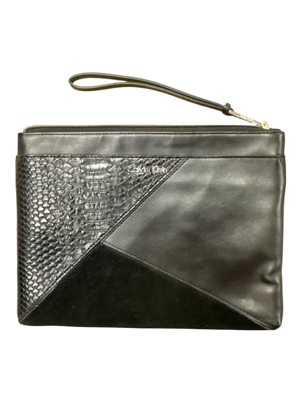 Calvin Klein Black Mixed-Texture Leather Wristlet Clutch